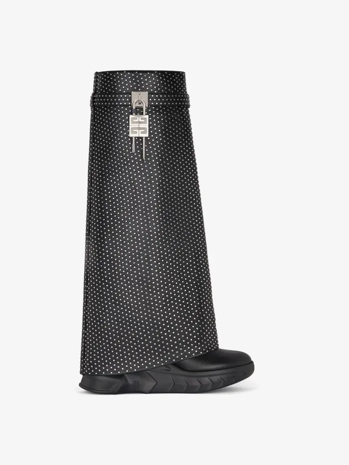 Women Shark Lock Givenchy Shark Lock Biker Boots In Grained Leather With Studs Black