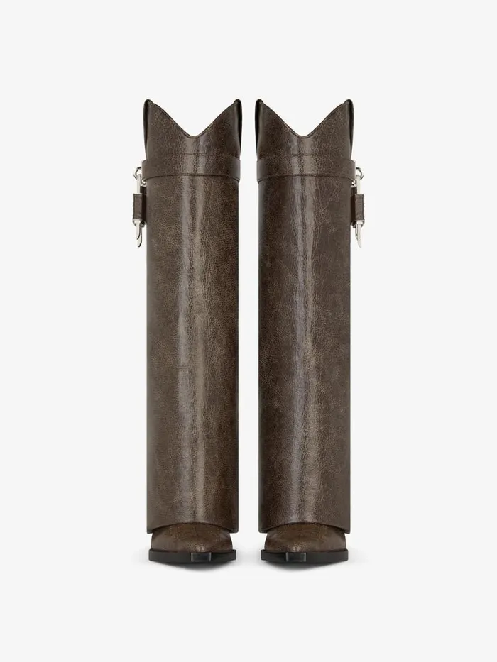 Women Shark Lock Givenchy Shark Lock Cowboy Boots In Leather Walnut Brown Women Shark Lock Givenchy Shark Lock Cowboy Boots In Leather Walnut Brown