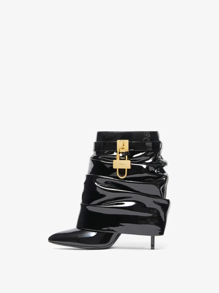 Women Shark Lock Givenchy Shark Lock Stiletto Ankle Boots In Latex Black