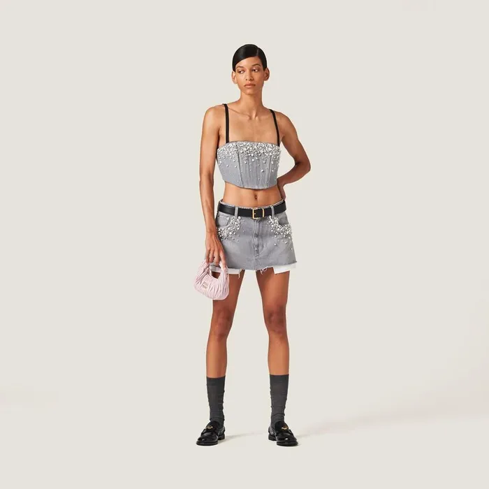 Women Shirts And Tops Miu Miu Denim Top Grey Women Shirts And Tops Miu Miu Denim Top Grey