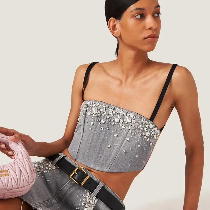Women Shirts And Tops Miu Miu Denim Top Grey Women Shirts And Tops Miu Miu Denim Top Grey