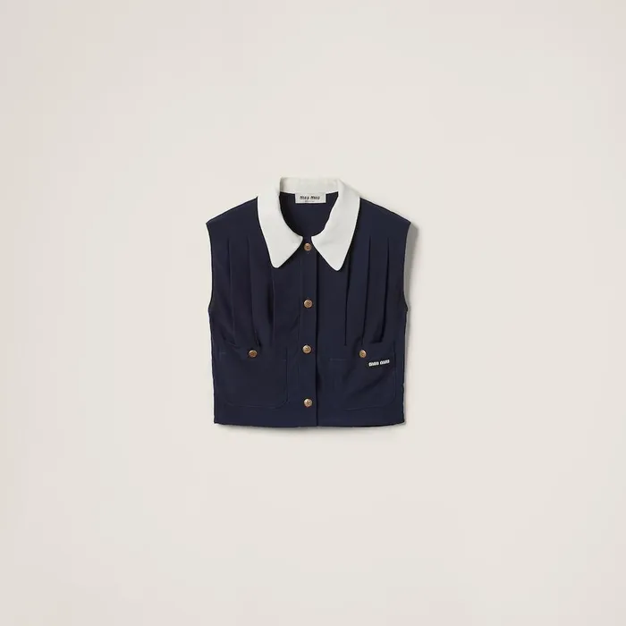 Women Shirts And Tops Miu Miu Pleated Marocain Top Navy