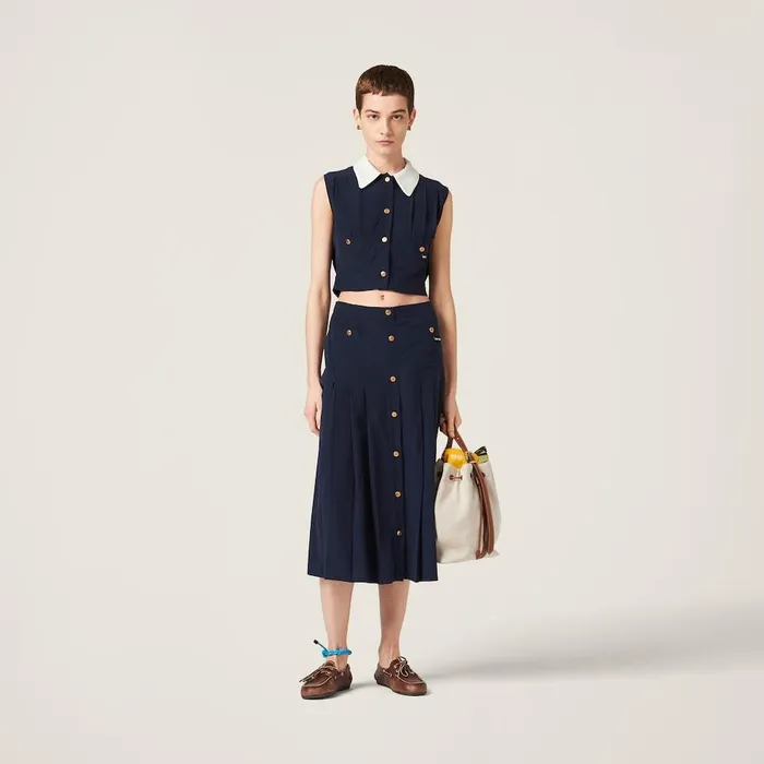 Women Shirts And Tops Miu Miu Pleated Marocain Top Navy Women Shirts And Tops Miu Miu Pleated Marocain Top Navy