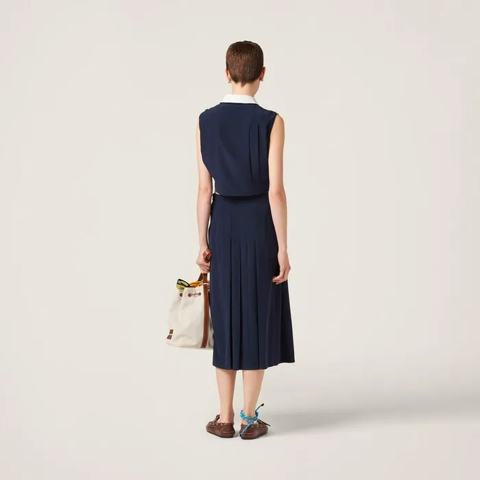 Women Shirts And Tops Miu Miu Pleated Marocain Top Navy Women Shirts And Tops Miu Miu Pleated Marocain Top Navy
