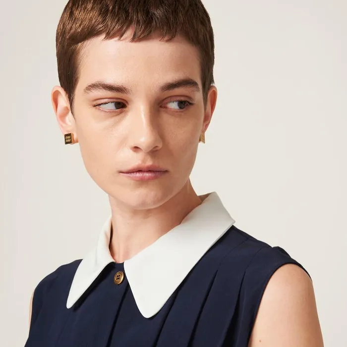 Women Shirts And Tops Miu Miu Pleated Marocain Top Navy Women Shirts And Tops Miu Miu Pleated Marocain Top Navy