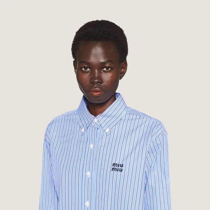 Women Shirts And Tops Miu Miu Poplin Shirt Sapphire Blue Women Shirts And Tops Miu Miu Poplin Shirt Sapphire Blue