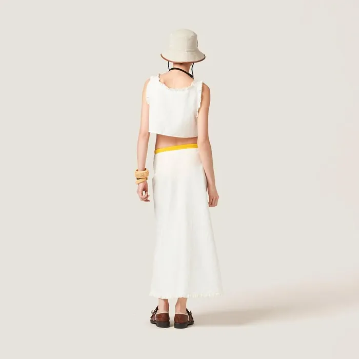Women Shirts And Tops Miu Miu Slubbed Canvas Top Ivory Women Shirts And Tops Miu Miu Slubbed Canvas Top Ivory
