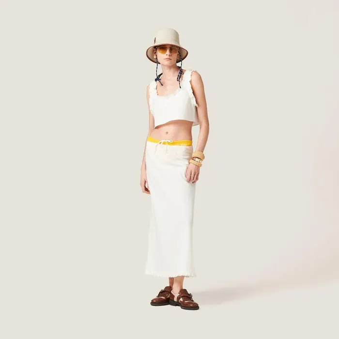 Women Shirts And Tops Miu Miu Slubbed Canvas Top Ivory Women Shirts And Tops Miu Miu Slubbed Canvas Top Ivory