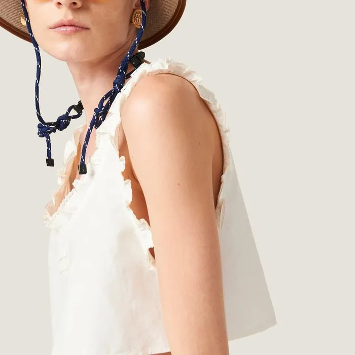 Women Shirts And Tops Miu Miu Slubbed Canvas Top Ivory Women Shirts And Tops Miu Miu Slubbed Canvas Top Ivory