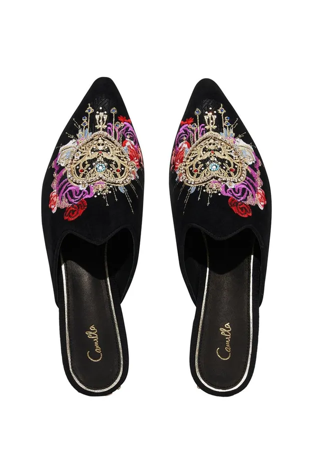 Women Shoes Camilla Embroidered Slipper Solid Black