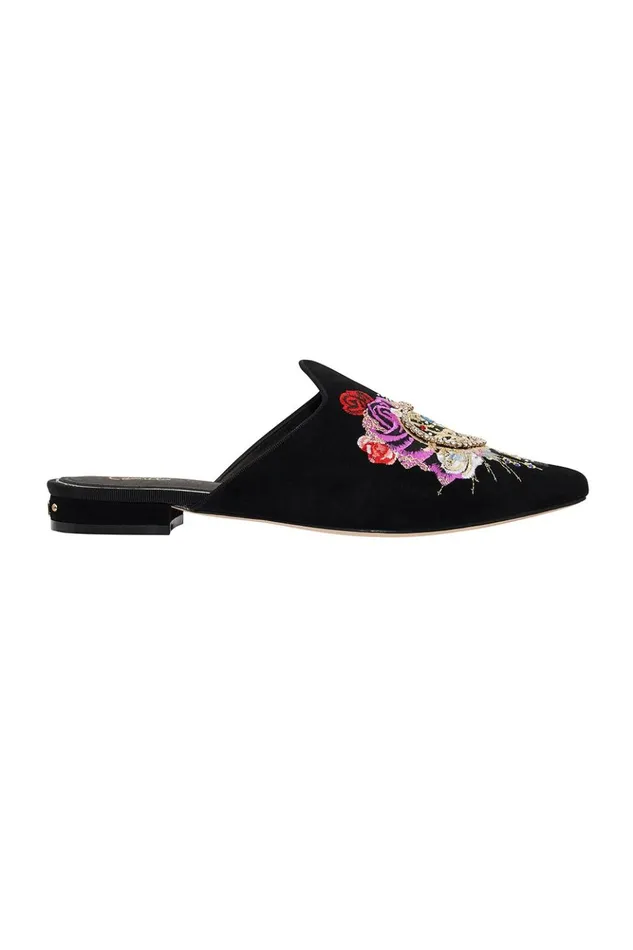 Women Shoes Camilla Embroidered Slipper Solid Black