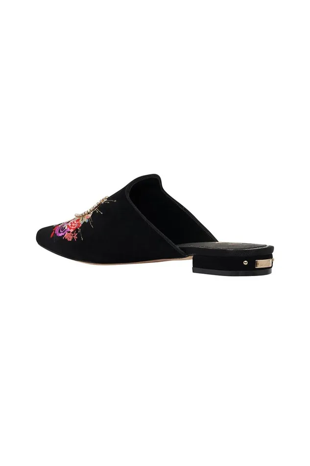 Women Shoes Camilla Embroidered Slipper Solid Black