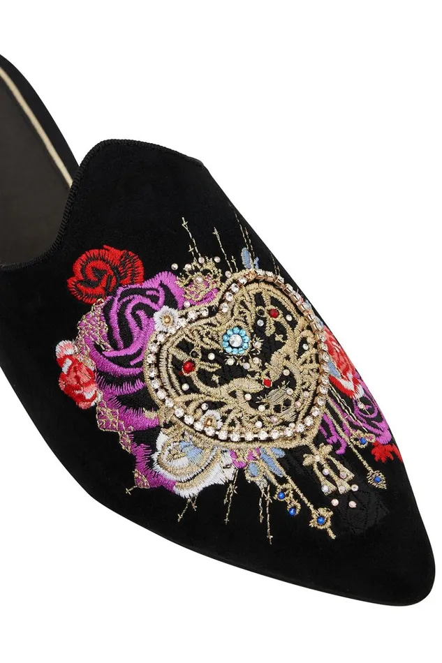 Women Shoes Camilla Embroidered Slipper Solid Black