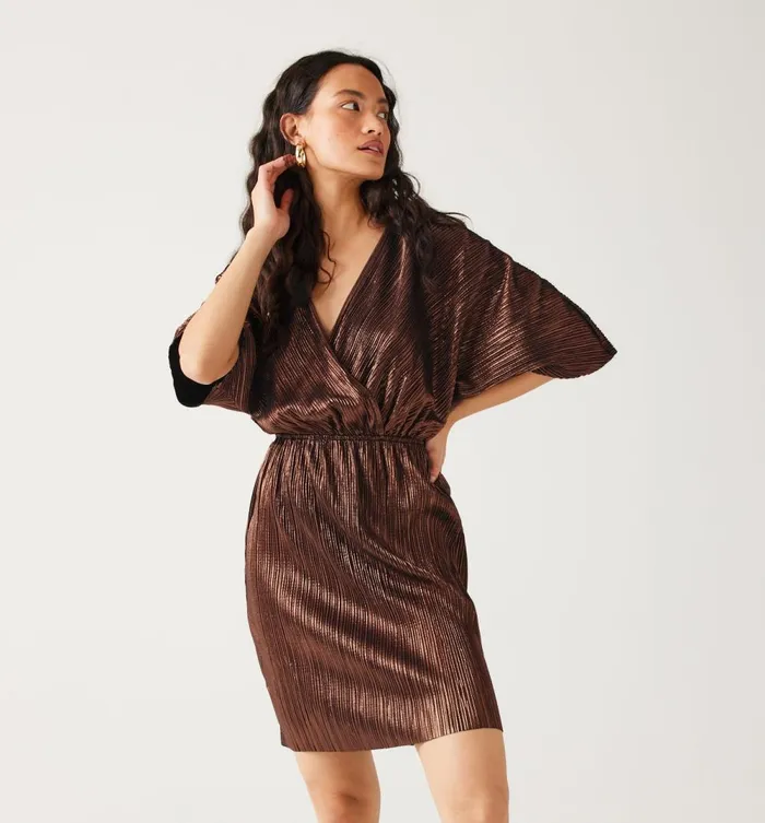 Women Short Glitzy Pleat Dress 8211 Copper Promod Dresses