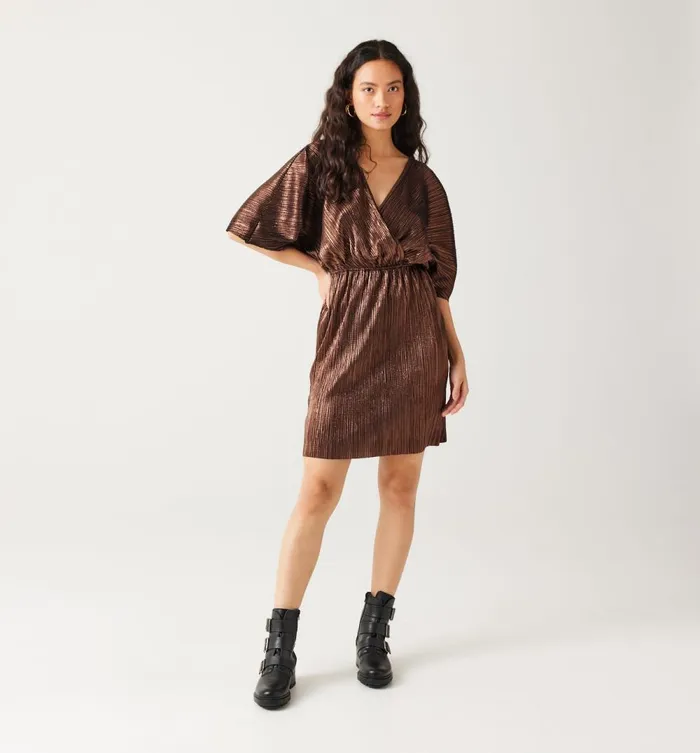 Women Short Glitzy Pleat Dress 8211 Copper Promod Dresses Women Short Glitzy Pleat Dress 8211 Copper Promod Dresses