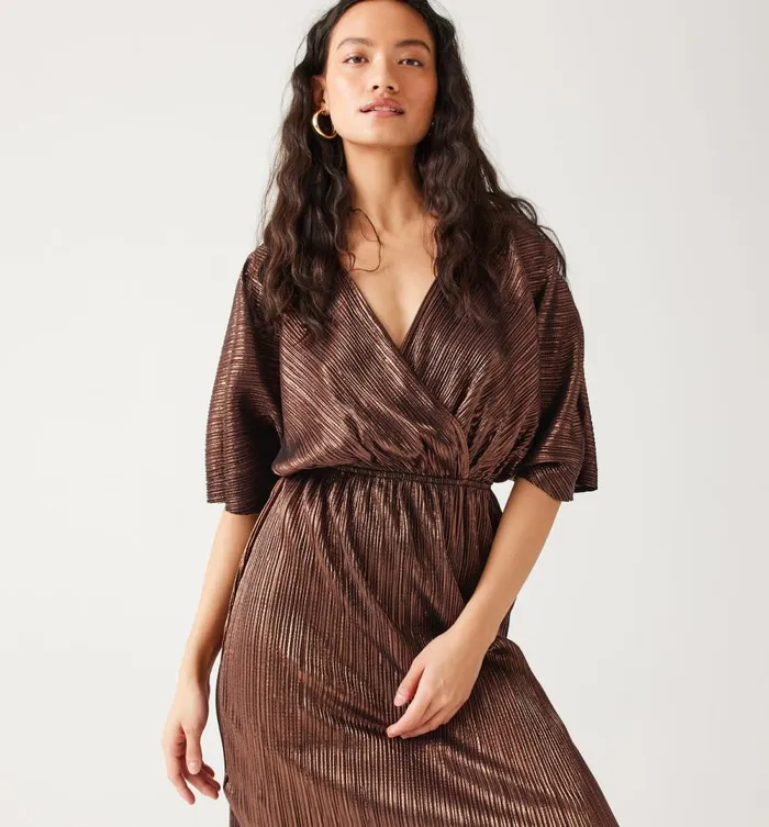 Women Short Glitzy Pleat Dress 8211 Copper Promod Dresses Women Short Glitzy Pleat Dress 8211 Copper Promod Dresses