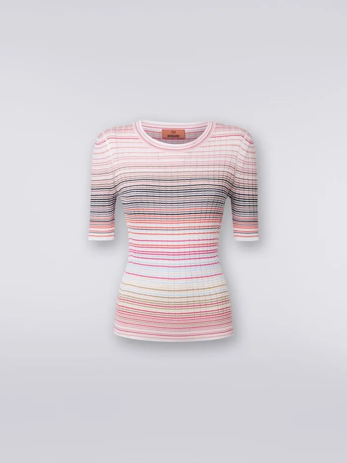 Women ShortSleeved CrewNeck Jumper In Striped Viscose And Cotton Multicoloured Missoni Knitwear Women ShortSleeved CrewNeck Jumper In Striped Viscose And Cotton Multicoloured Missoni Knitwear