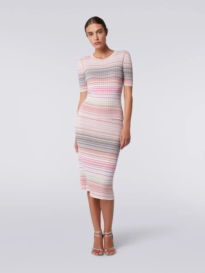 Women ShortSleeved CrewNeck Jumper In Striped Viscose And Cotton Multicoloured Missoni Knitwear