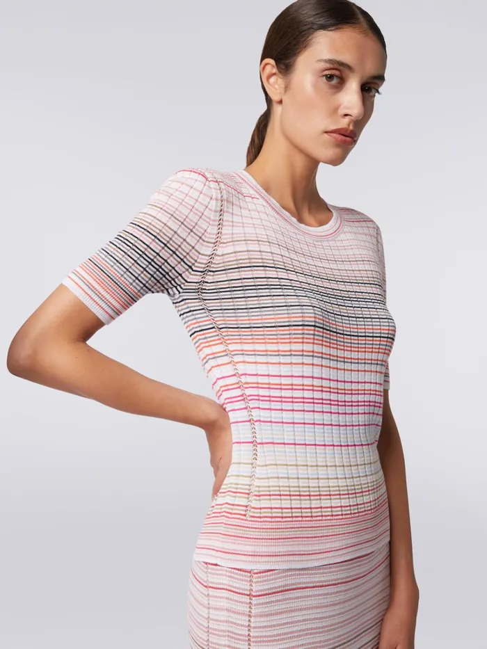 Women ShortSleeved CrewNeck Jumper In Striped Viscose And Cotton Multicoloured Missoni Knitwear