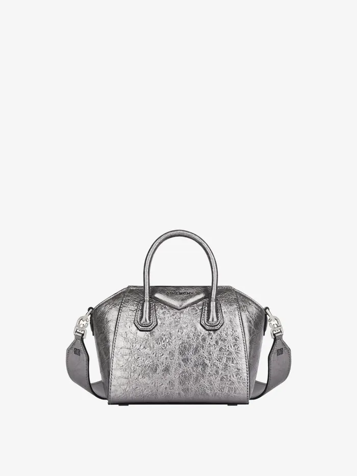 Women Shoulder Bags Givenchy Antigona Toy Bag In Laminated Leather Silvery Greylight Grey