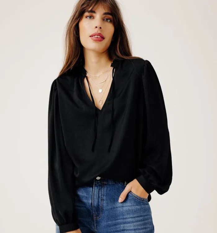 Women Silky Blouse 8211 Black Promod Shirts And Tunics