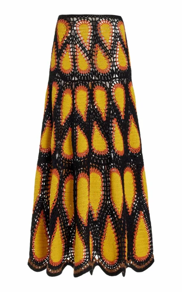 Women Skirts Gabriela Hearst Cleo Crochet Skirt In Fire Multi Cashmere