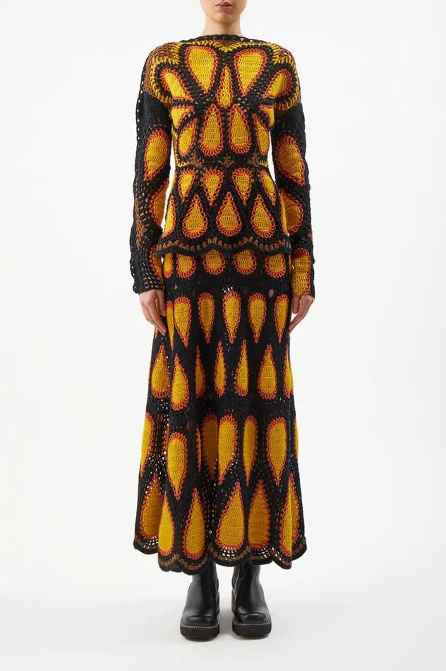 Women Skirts Gabriela Hearst Cleo Crochet Skirt In Fire Multi Cashmere