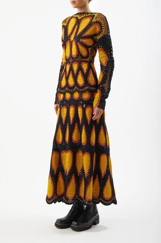 Women Skirts Gabriela Hearst Cleo Crochet Skirt In Fire Multi Cashmere
