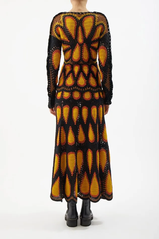 Women Skirts Gabriela Hearst Cleo Crochet Skirt In Fire Multi Cashmere
