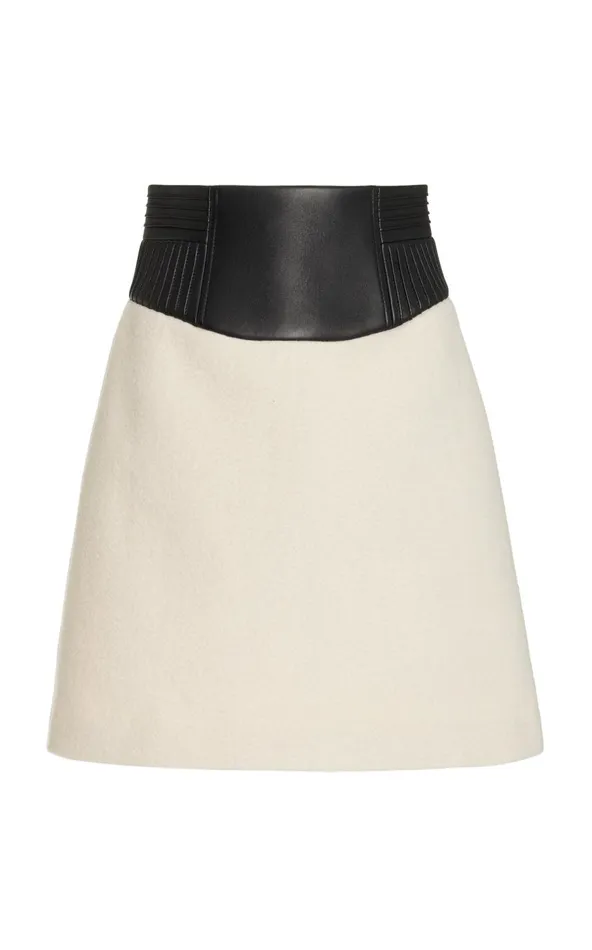 Women Skirts Gabriela Hearst Felix Skirt In Ivory DoubleFace Recycled Cashmere Felt With Nappa Leather Waistband