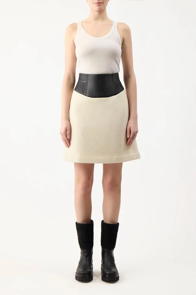 Women Skirts Gabriela Hearst Felix Skirt In Ivory DoubleFace Recycled Cashmere Felt With Nappa Leather Waistband
