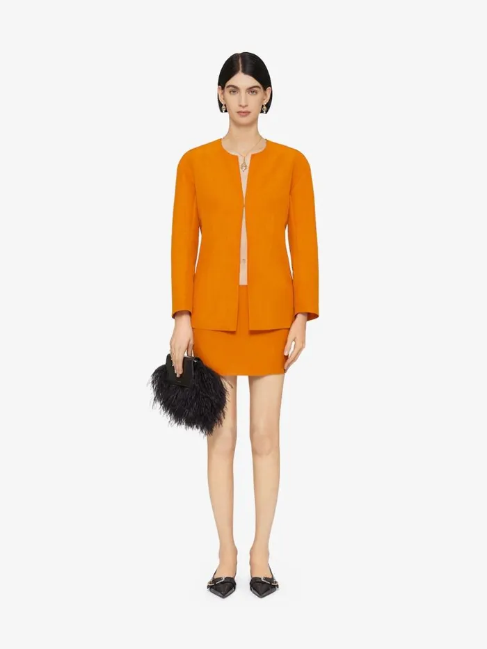 Women Skirts Givenchy Mini Skirt In Linen And Silk With 4G Liquid Detail Dark Orange