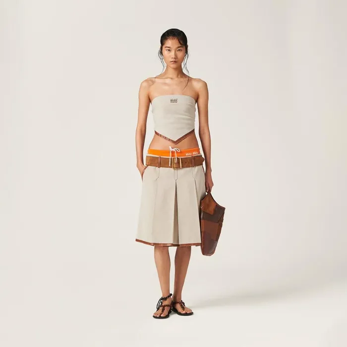 Women Skirts Miu Miu Canvas Skirt Beigecognac Women Skirts Miu Miu Canvas Skirt Beigecognac