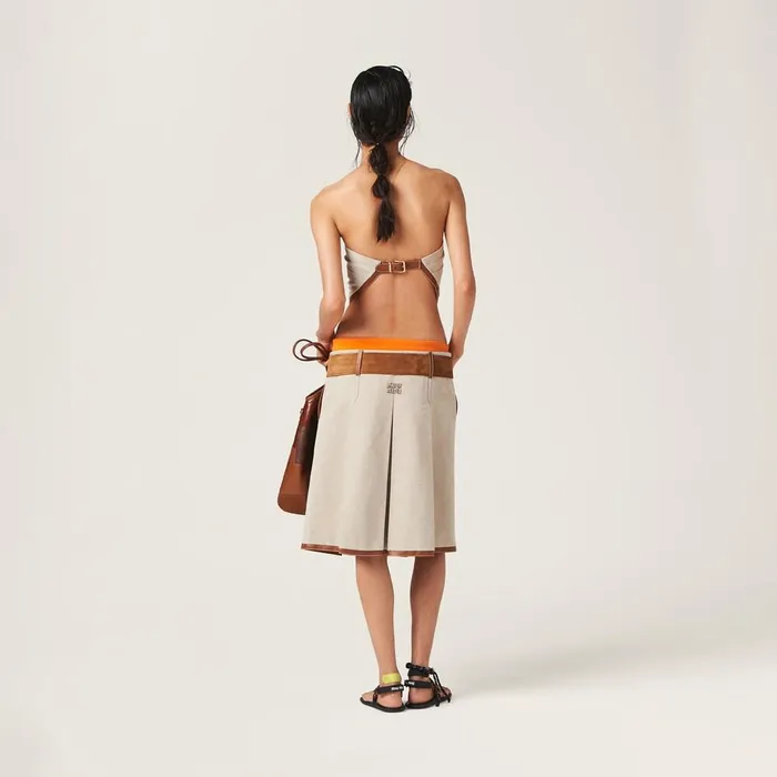 Women Skirts Miu Miu Canvas Skirt Beigecognac Women Skirts Miu Miu Canvas Skirt Beigecognac