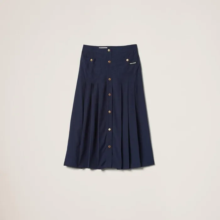 Women Skirts Miu Miu Long Pleated Marocain Skirt Navy