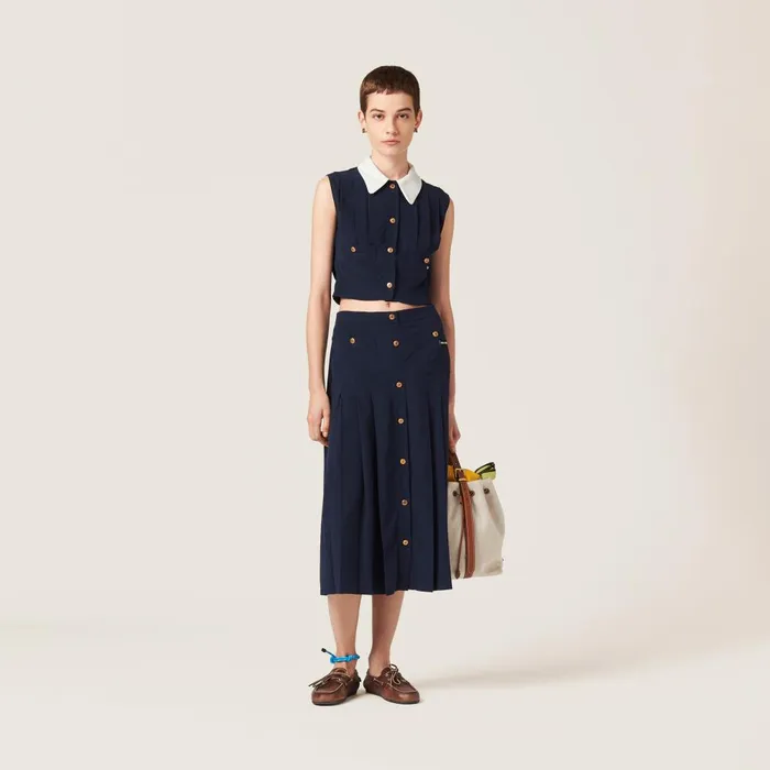 Women Skirts Miu Miu Long Pleated Marocain Skirt Navy Women Skirts Miu Miu Long Pleated Marocain Skirt Navy