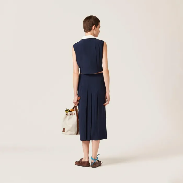 Women Skirts Miu Miu Long Pleated Marocain Skirt Navy Women Skirts Miu Miu Long Pleated Marocain Skirt Navy