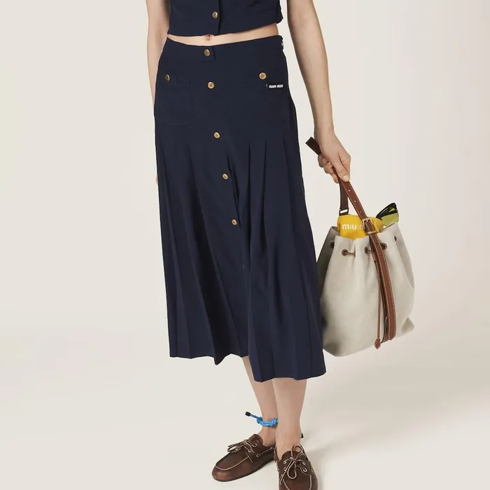 Women Skirts Miu Miu Long Pleated Marocain Skirt Navy Women Skirts Miu Miu Long Pleated Marocain Skirt Navy