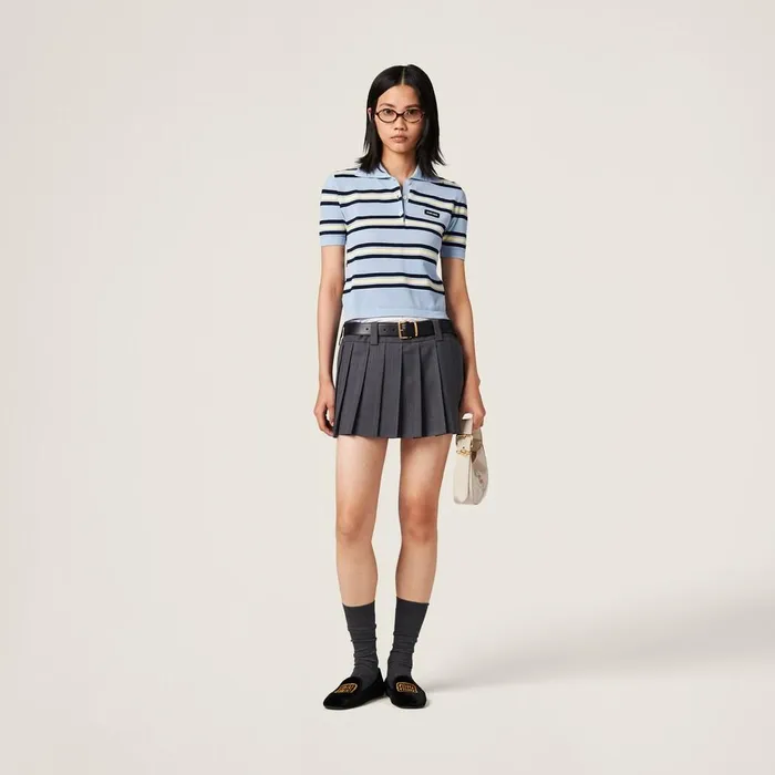 Women Skirts Miu Miu Pleated Pinstripe Skirt Slate Gray Women Skirts Miu Miu Pleated Pinstripe Skirt Slate Gray