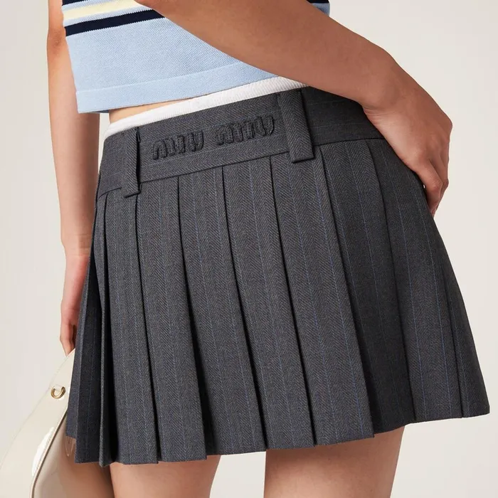 Women Skirts Miu Miu Pleated Pinstripe Skirt Slate Gray Women Skirts Miu Miu Pleated Pinstripe Skirt Slate Gray