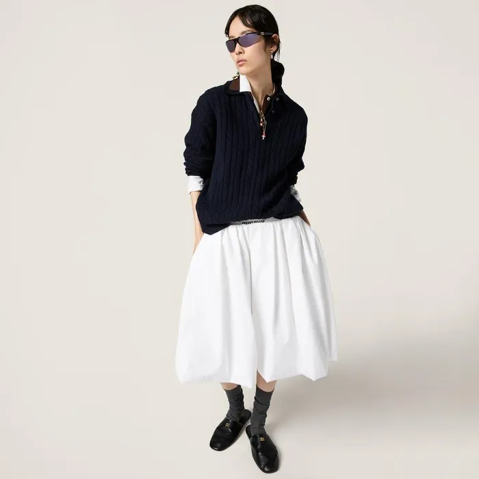 Women Skirts Miu Miu Poplin And Jersey Skirt White Women Skirts Miu Miu Poplin And Jersey Skirt White