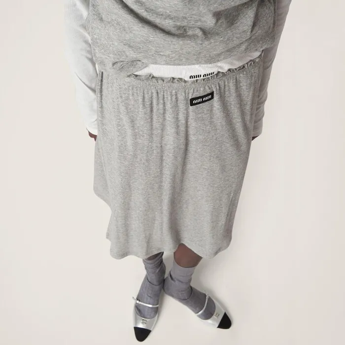 Women Skirts Miu Miu Ribbed Jersey Skirt Grey Women Skirts Miu Miu Ribbed Jersey Skirt Grey