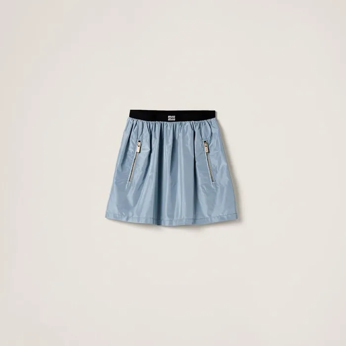 Women Skirts Miu Miu Technical Silk Miniskirt Astral Blue