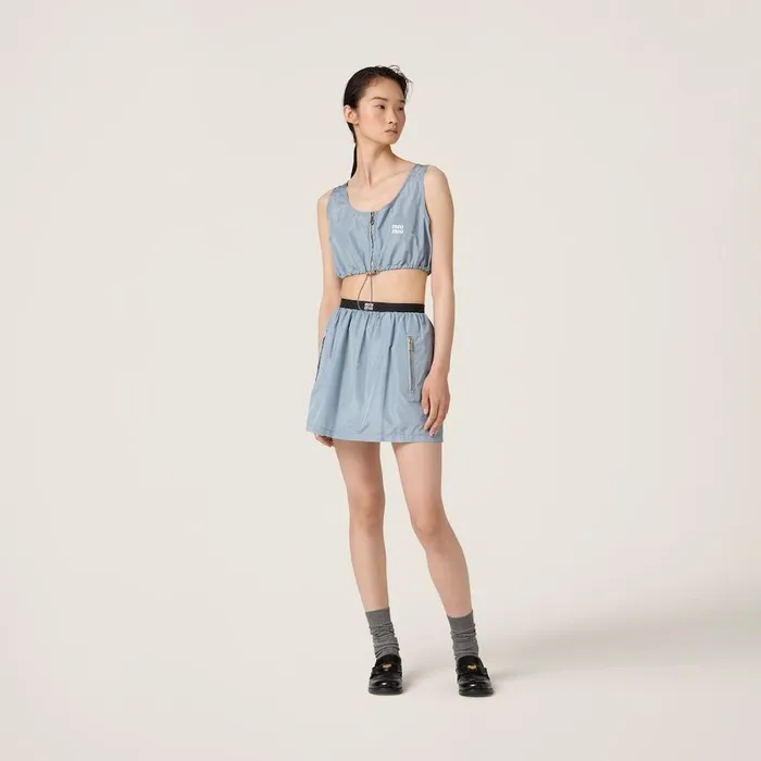 Women Skirts Miu Miu Technical Silk Miniskirt Astral Blue Women Skirts Miu Miu Technical Silk Miniskirt Astral Blue