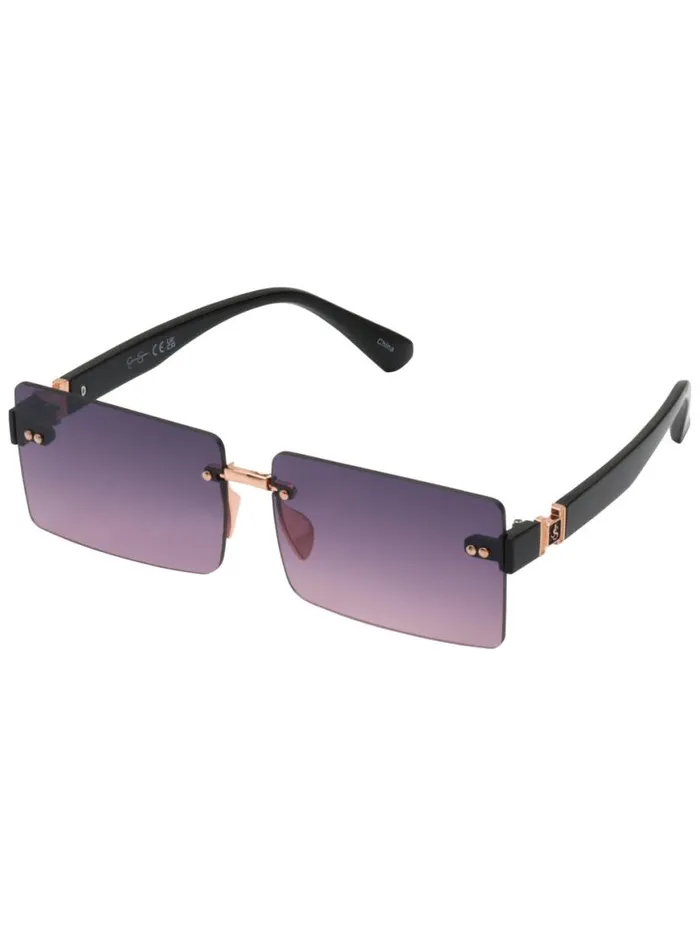 Women Sleek Rectangular Metal Sunglasses In Rose Gold and Black Jessica Simpson Sunglasses