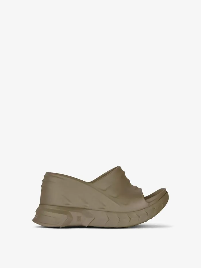 Women Slides and Sandals Givenchy Marshmallow Wedge Sandals In Rubber Dark Khaki