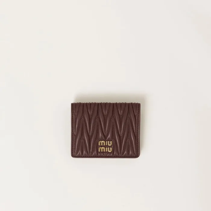 Women Small Wallets Miu Miu Small Matelass Nappa Leather Wallet Briarwood