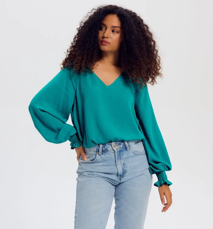 Women Smocked Blouse 8211 Emerald Green Promod Shirts And Tunics