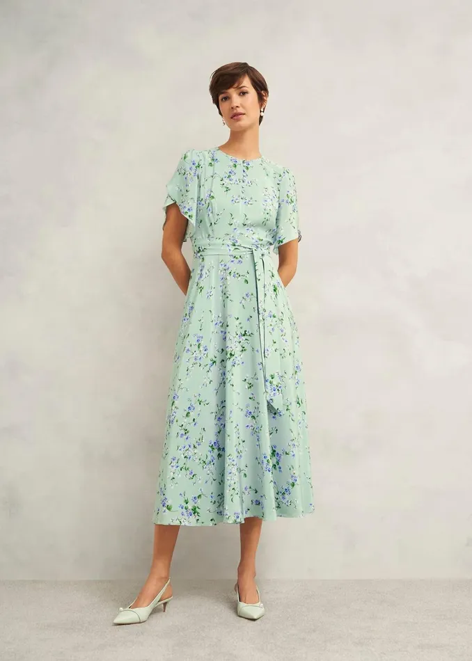 Women Sophia Silk Belted Dress Sage Multi Hobbs Dresses and Jumpsuits