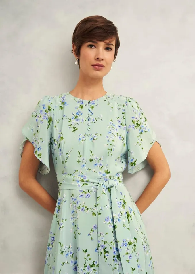 Women Sophia Silk Belted Dress Sage Multi Hobbs Dresses and Jumpsuits